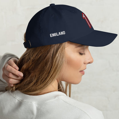 Woman wearing England football hat